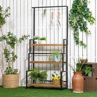 OUTSUNNY 3 Tiered Plant Stand Rack with Hanging Hooks for Indoor Outdoor in Black