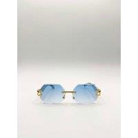 SVNX Women's Rimless Oval Geometric Sunglasses in Blue