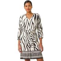 Roman Women's Abstract Border Tie Shirt Dress in Ivory | Size: 18
