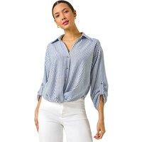 Roman Women's Twisted Hem Striped Shirt in Blue | Size: 20