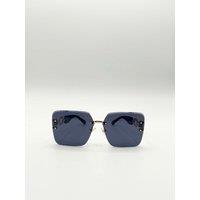 SVNX Women's Rimless Oversized Square Sunglassses in Black