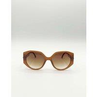SVNX Women's Round Circle Sunglasses in Brown