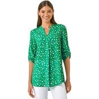 Roman Women's Abstract Spot Print V-Neck Tunic Top in Green | Size: 10