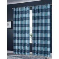 New Edge Blinds Printed Check Curtains in Emerald Green, 167cm x 183cm in Turquoise | Size: 167 cm width x 183 cm drop