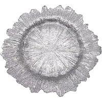 Neel Blue 33cm Charger Plates Vintage Design Glass Plates for Dinner Table Decoration in Silver