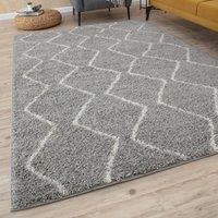 THE RUGS Moroccan Soft Shaggy Rugs & Runners Grey & Ivory Living Room | Size: 80 cm x 150 cm