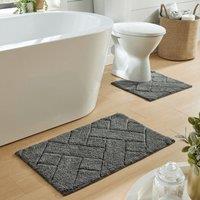 New Edge Blinds Bali Bath Mat & Pedestal Set in Natural in Charcoal