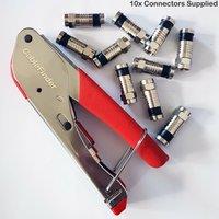 Loops F Type Compression Tool & 10x RG6 Connectors Coaxial Crimping Crimper Sky Screw