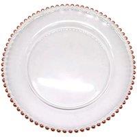 Neel Blue 33cm Charger Plates with Beaded Design Glass Plates for Dinner Table Decoration in Rose Gold