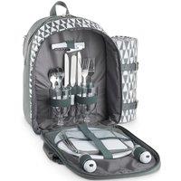 VonShef 2 Person Picnic Backpack with Full Dining Set & Blanket in Grey