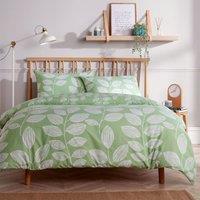 New Edge Blinds Leaves Printed Duvet Set in Sage Green - Single in Pale Green | Size: King