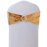 Neel Blue 10pcs Sequin Chair Band with Slider Buckle, Stretchy Fabric Chair Band Sash in Gold