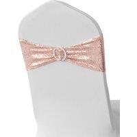 Neel Blue 10pcs Sequin Chair Band with Slider Buckle, Stretchy Fabric Chair Band Sash in Rose Gold