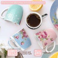 London Boutique Mugs Cups Gift Set China Mugs Set of 4 Vintage Shabby Chic Flora 4 Colours Gift for Women 350ml