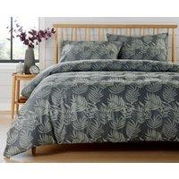 New Edge Blinds Leaf Jacquard Duvet Set in Emerald Green - Super King in Charcoal