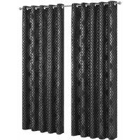 New Edge Blinds Geometric Sparkle Blackout Curtains in Natural, 167cm x 137cm in Black | Size: 167 cm width x 228 cm drop