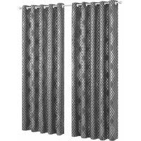 New Edge Blinds Geometric Sparkle Blackout Curtains in Natural, 167cm x 137cm in Light Grey | Size: 167 cm width x 228 cm drop