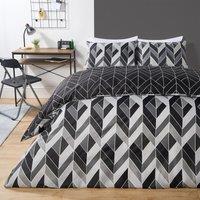 OHS Geo Duvet Cover Bedding Set Pillowcase Reversible Quilt Soft Chevron in Light Grey | Size: King
