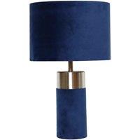 First Choice Lighting Navy Blue Velvet with Satin Chrome Detail Table Lamp