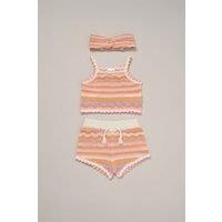 Miss Girl's True Knit Top, Shorts & Headband Outfit Set in Peach | Size: 4 Years