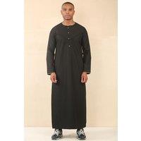 Thobez Men's Thobe Emirati Omani Jubba Islamic Clothing Muslim Kaftan Eid Robe Arab Gold Embroidery in Black | Size: 60R