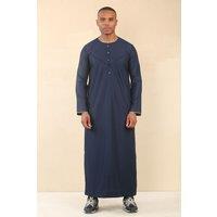 Thobez Men's Thobe Emirati Omani Jubba Islamic Clothing Muslim Kaftan Eid Robe Arab Gold Embroidery in Navy | Size: 58R