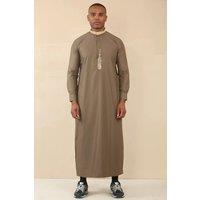 Thobez Men's Thobe Jubba Nehru Round Collar Islamic Clothing Muslim Kaftan Embroidery Eid Robe Saudi in Brown | Size: 58R