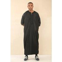 Thobez Men's Moroccan Thobe Gandoura Short Sleeve Jubba Islamic Clothing Kaftan Eid Robe Arab Embroidery in Black | Size: 60R