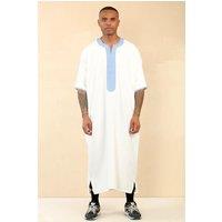 Thobez Men's Moroccan Thobe Gandoura Short Sleeve Jubba Kaftan Eid Robe Arab Embroidery in White | Size: 60R