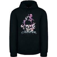 Criminal Damage Men's Flamin Skull Washed Black Cotton Hoodie | Size: XS