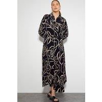 Monsoon Women's Mary Monochrome Floral Midi Shirt Dress Black | Size: 8