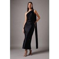 Coast Women's One Shoulder Twill Gown With Diamante Brooch in Black | Size: 12