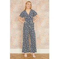 Yumi Women's Navy Oversize Geo Print Jumpsuit | Size: 12