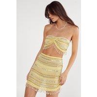 Premium Shell Beaded Tassel Bandeau and Mini Skirt Set