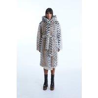 Faux Fox Belted Long Coat