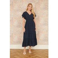 Yumi Women's Navy Cotton Broderie Anglaise Wrap Midi Dress | Size: 10