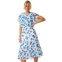 Roman Women's Petite Floral Print Blouson Dress in Blue | Size: 14
