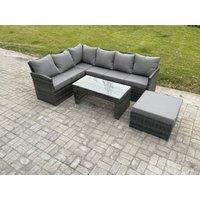 Fimous 7 Seater Outdoor Rattan Garden Furniture Set Corner Sofa Oblong Coffee Table Sets with Patio Big Footstool Dark Grey Mixed