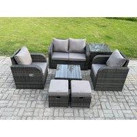 Fimous Wicker PE Rattan Garden Furniture Set Outdoor Lounge Sofa Set with Love Sofa Square Coffee Table Side Table in Dark Grey