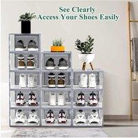 12Pcs Stackable Foldable Boxes Shoes Organizer Clear Plastic Shoe Storage Box
