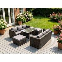 Fimous 8 Seater Lounge Rattan Sofa Dining Table Footstool Outdoor Garden Furniture in Dark Grey