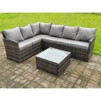 Fimous High Back Dark Mixed Grey Rattan Corner Sofa Set Outdoor Furniture Square Coffee Table 6 Seater in Dark Grey