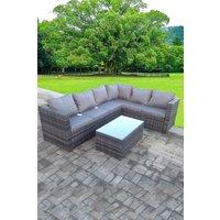 Rattan Corner Sofa Set Rectangular Oblong Coffee Table Outdoor 6 Seater With Seat And Back Cushion