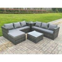 7 Seater Dark Mixed Grey Rattan Corner Sofa Outdoor Garden Furniture With 2 Coffee Table Footstool