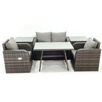 Fimous Outdoor Garden Furniture Set with Reclining Chair 2 Side Tables Dark Grey Mixed