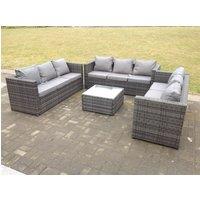Fimous Outdoor Rattan Garden Furniture Lounge Sofa Set With Square Coffee Table in Dark Grey