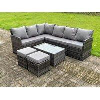 Fimous High Back Rattan Corner Sofa Set Outdoor Furniture Rectangular Coffee Table 2 Small Footstools 8 Seater in Dark Grey