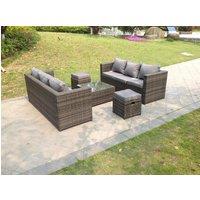 Fimous Dark Grey Rattan Garden Outdoor Sofa Set Square Coffee Table Small Footstools 8 Seater