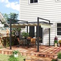 OUTSUNNY 3 x 3(m) Pergola with Retractable Roof & Aluminium Frame, Khaki