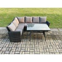 Fimous Outdoor Furniture Garden Dining Set Rattan Corner Sofa Set Rectangular Dining Table Dark Grey Mixed